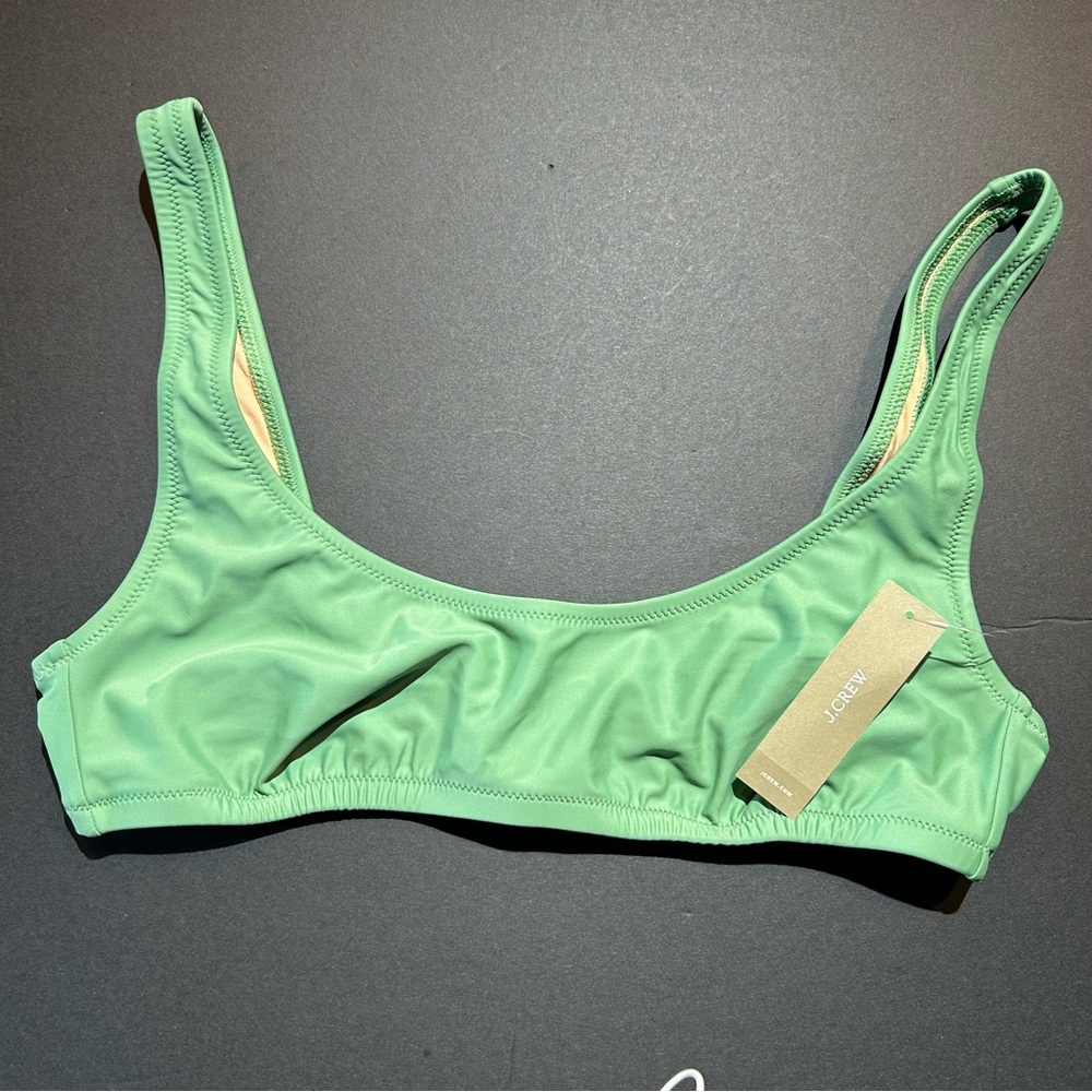 J Crew Womens Heritage Scoopneck Bikini Top Size Medium Green Back Hook Stretch